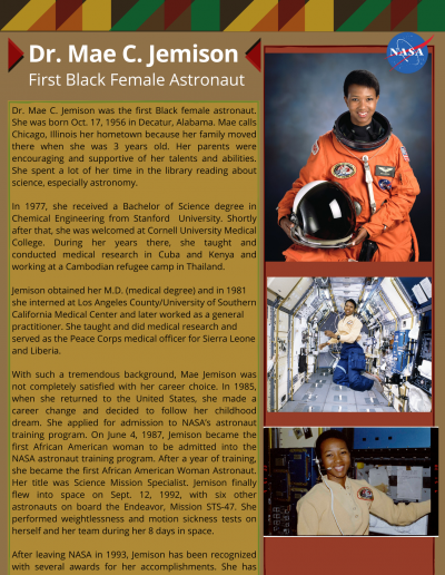 Black History Month Highlight - Dr. Mae C Jemison