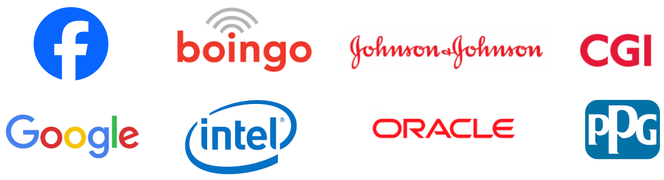 Image of 6 companies that are industry partners: Facebook, Boingo, Sandia National Laboratories, Google, intel, Qualcomm